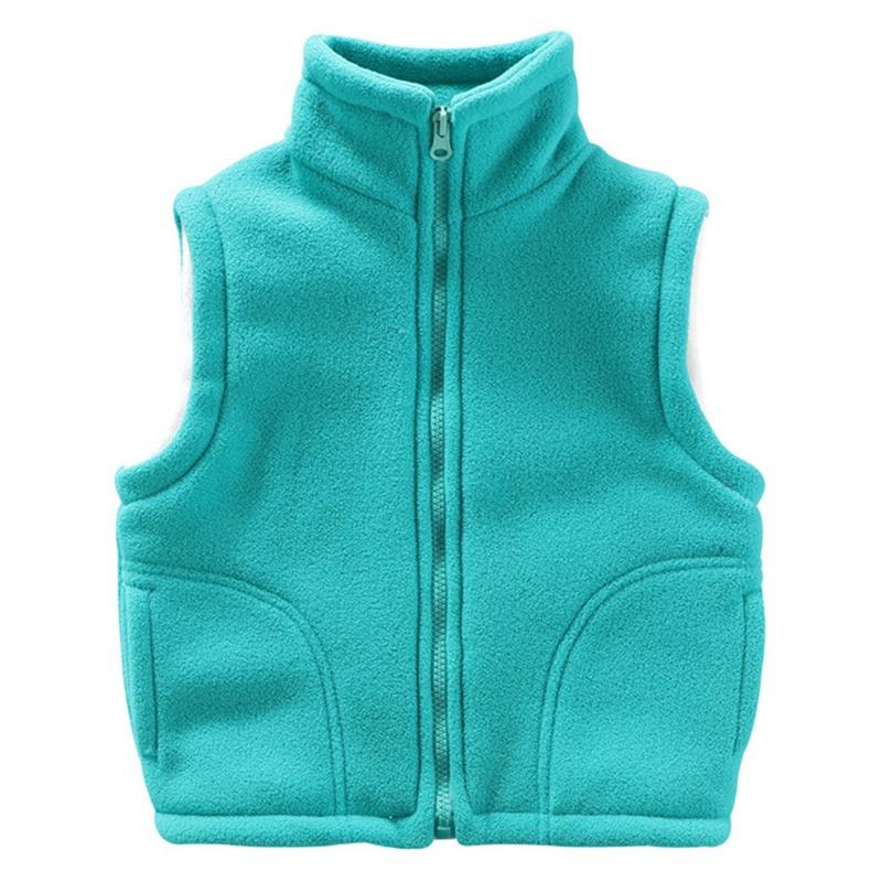 Dětská teplá fleecová vesta pro děti 2-10 let, jednobarevná vesta na zip s kapsou