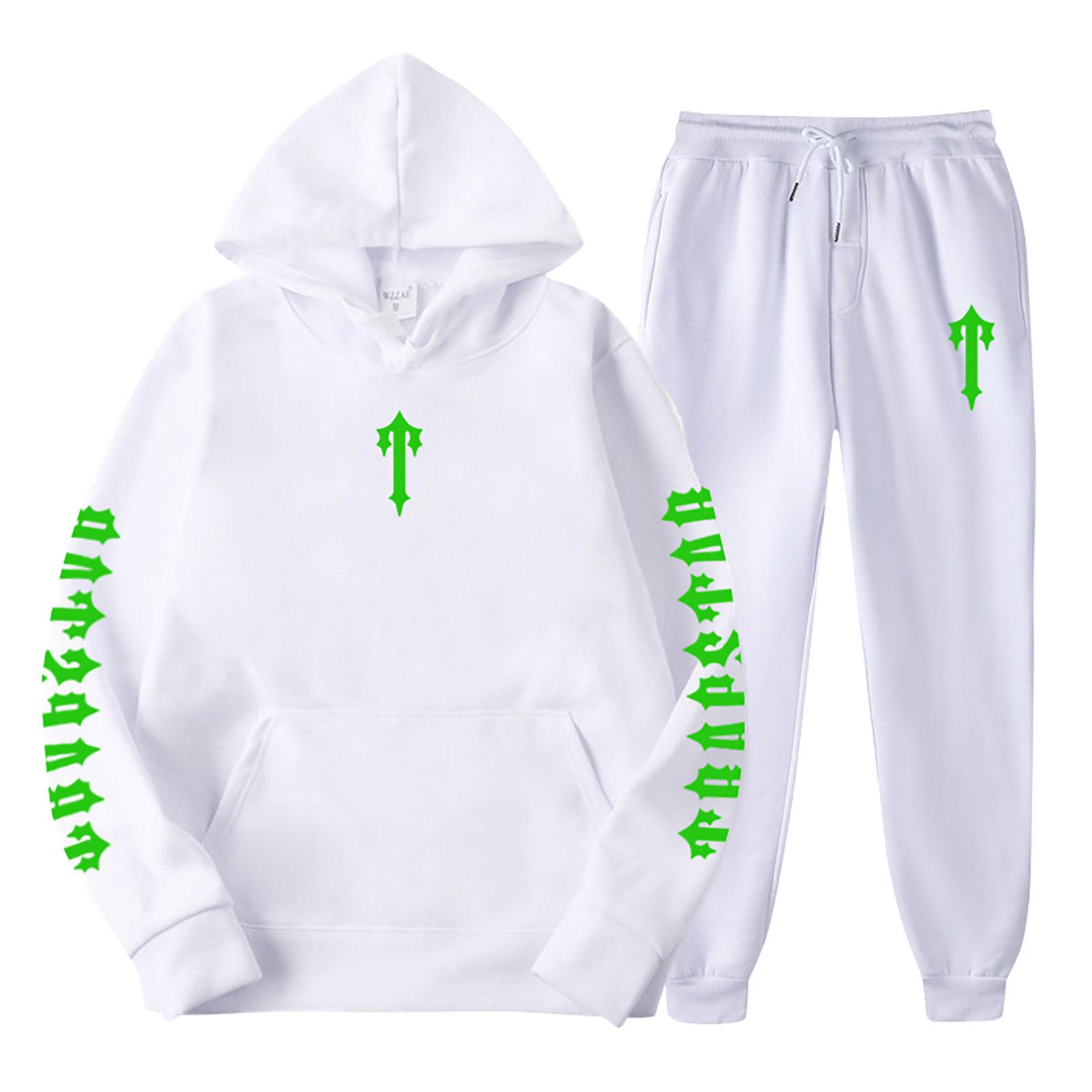 

Детский спортивный костюм с капюшоном, двухсекционная одежда унисекс для бега, пуловер с длинными рукавами, толстовка с капюшоном + комплект спортивных штанов 160 белый