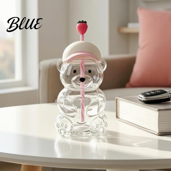 Reusable Boba Tea Cup 600ML Bear Glass Tumbler with Lid & Straw 20oz Borosilicate Drinking for Iced Coffee Tea Milk Gift Women Girls