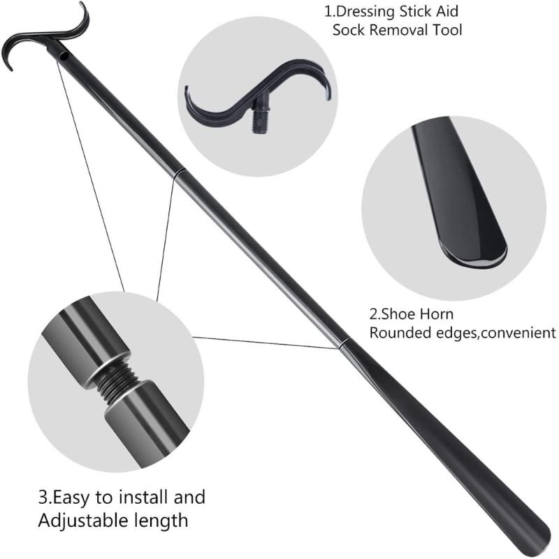 35" Long Handle Shoe Horn for Seniors Unisex Plastic Dressing Aid Stick with Sock Removal Tool Adjustable Extended Stick