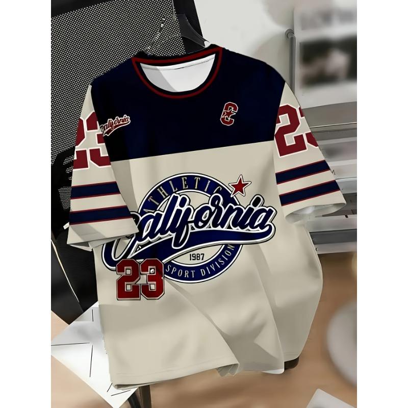 Men's Vintage California Basketball Jersey T-Shirt - Black and White with Red Accents, California 23 Design, Vintage Sport Short Sleeve Crewneck