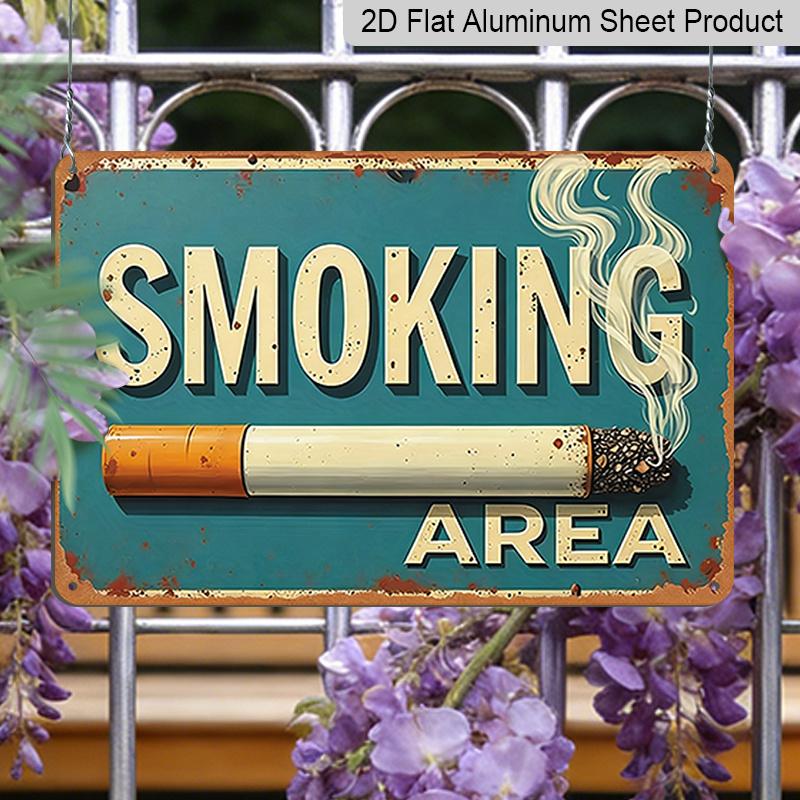 2D Flat 1pc Vintage Metal Sign for Smoking Area, Measuring 12X8 Inches - Features Rustic Teal Wall Art with A Distressed Look and Smoke Graphic