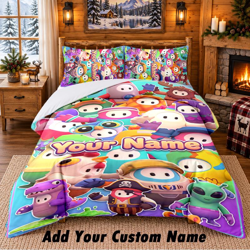 Fall Guys Custom Name 3Pcs Bedding Set 1 Bed Sheet 2 Pillowcases Bedroom Home Decor