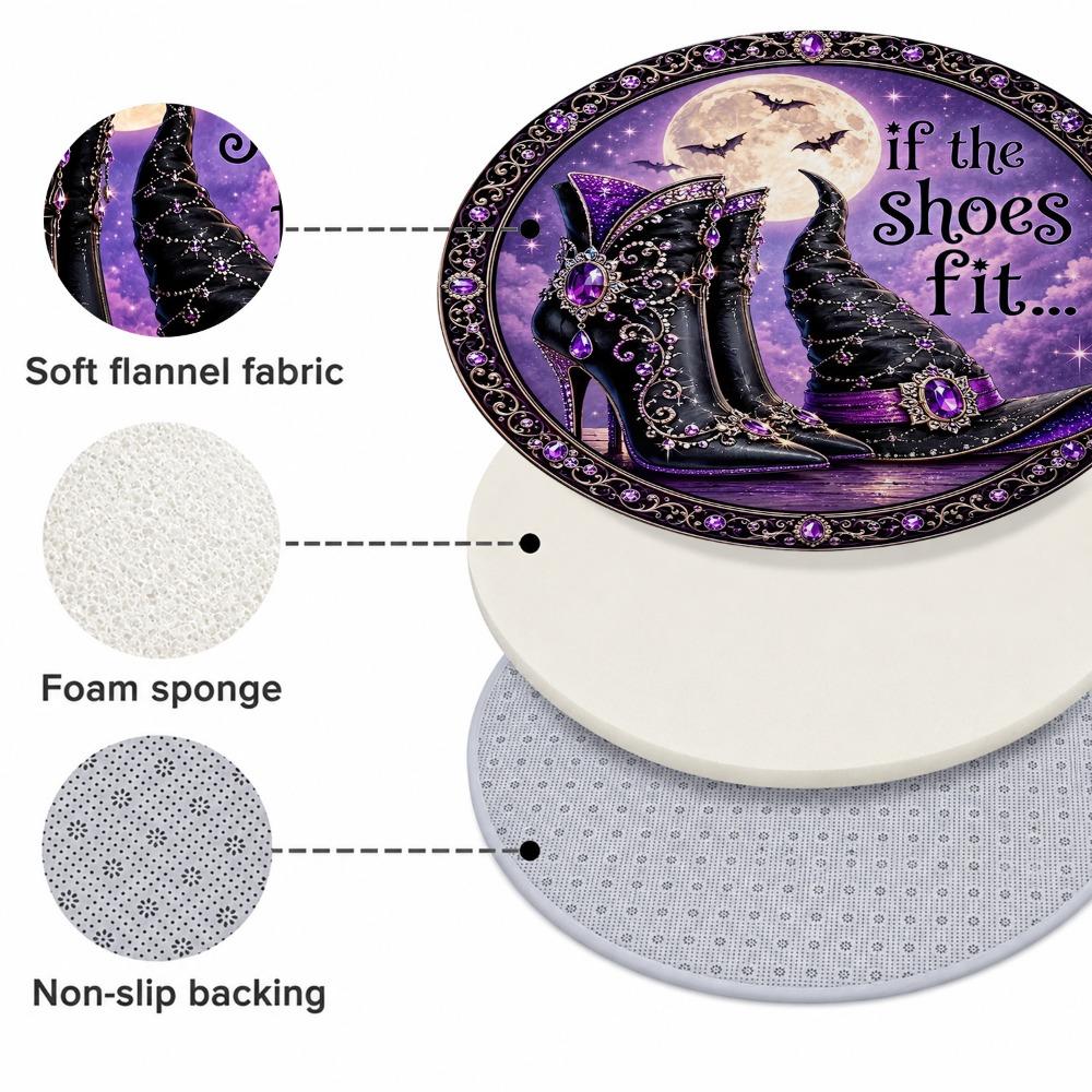 If The Shoes Fit Halloween Witch Hat Boots Moon Purple Pattern Holiday Luxury Round Mat Elegant Area Rug Home Decor