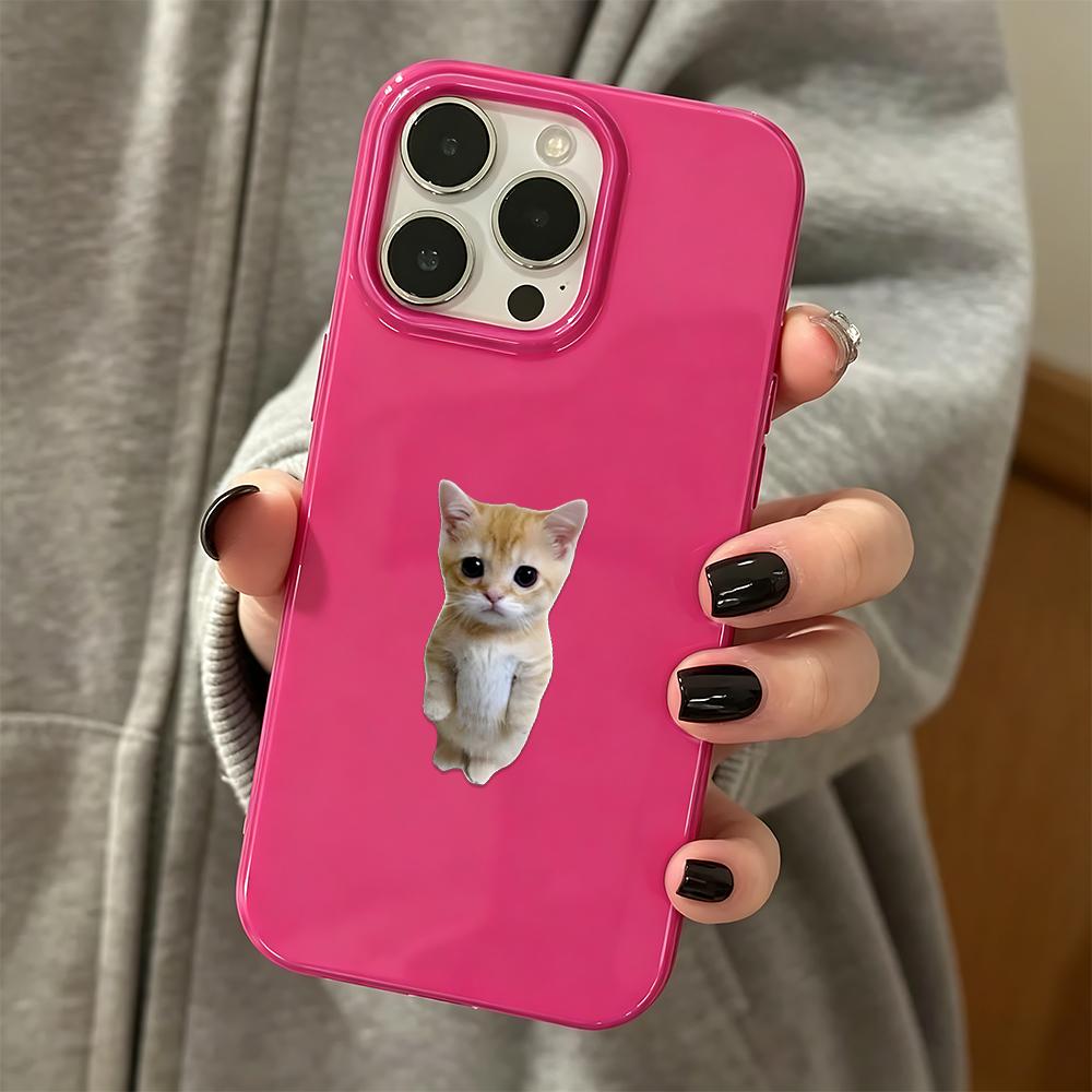 Phone Case For Iphone 17 Air 11 Pro Max 13 15 Plus 12 14 16 White Shock Absorbent Heavy Duty Anti Break Standing Kitten Cover iphone 16 ярко-розовый