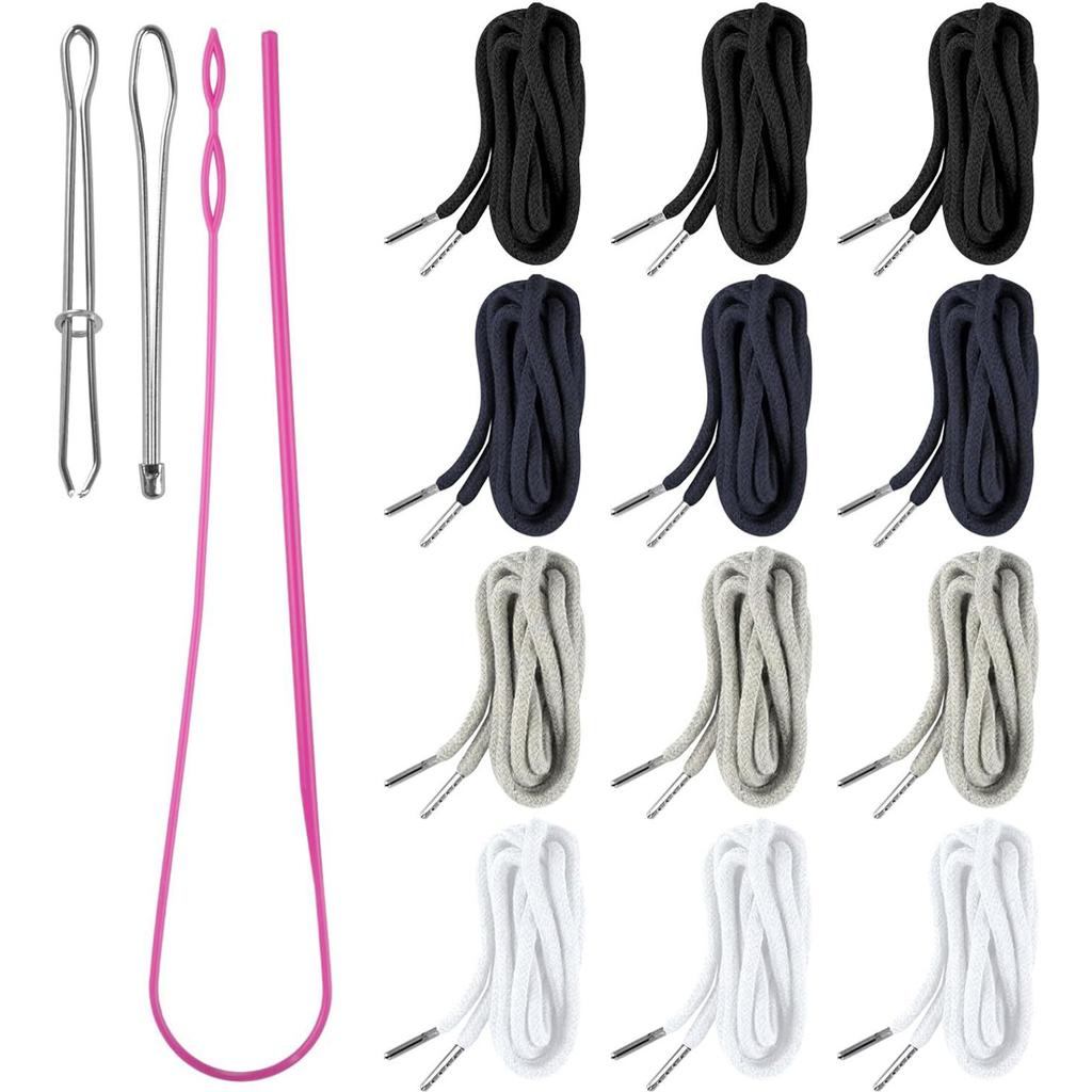 12pcs Adjustable Drawstring Cord Replacement Kits With Easy to Use Threader Tool For Athletic Wear Hoodie Repair Work