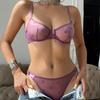 Ensemble de sous-vêtements pour femmes en dentelle brodée de fleurs, soutien-gorge ultra-mince et sexy en U profond, ensemble de lingerie de luxe violet transparent