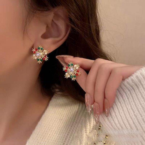 Unique Christmas Elk Snowflake Earring For Women Girls Cute Pearl Rhinestone Christmas Earrings Festival New Year Jewelry Gifts