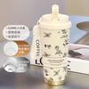 Simple flower thermos cup 111 large capacity student straw high value portable water cup coffee cup female