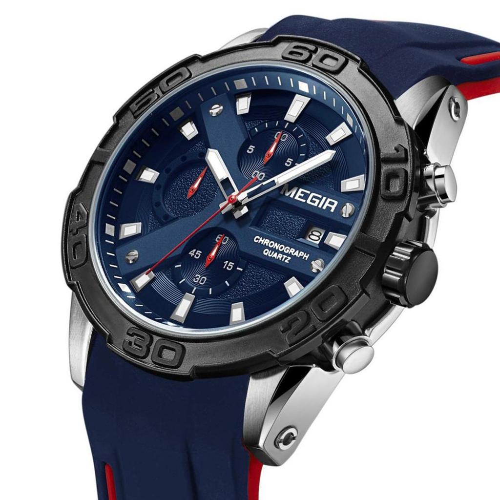 Megir Ceas Sport Bărbați la Modă Curea Silicon Ceas de Mână Ceas Rezistent la Apă Cuarț Cronograf Montre Homme 2055