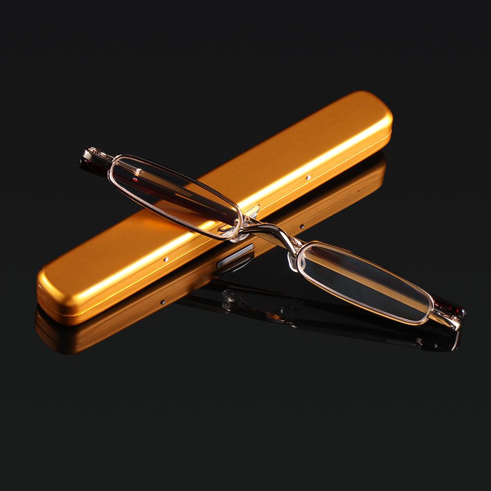 Elegant Reading Glasses Metal Frame Ultra-thin Men Women Reading Glasses Portable Mini Reading Presbyopia Eyeglasses with Box