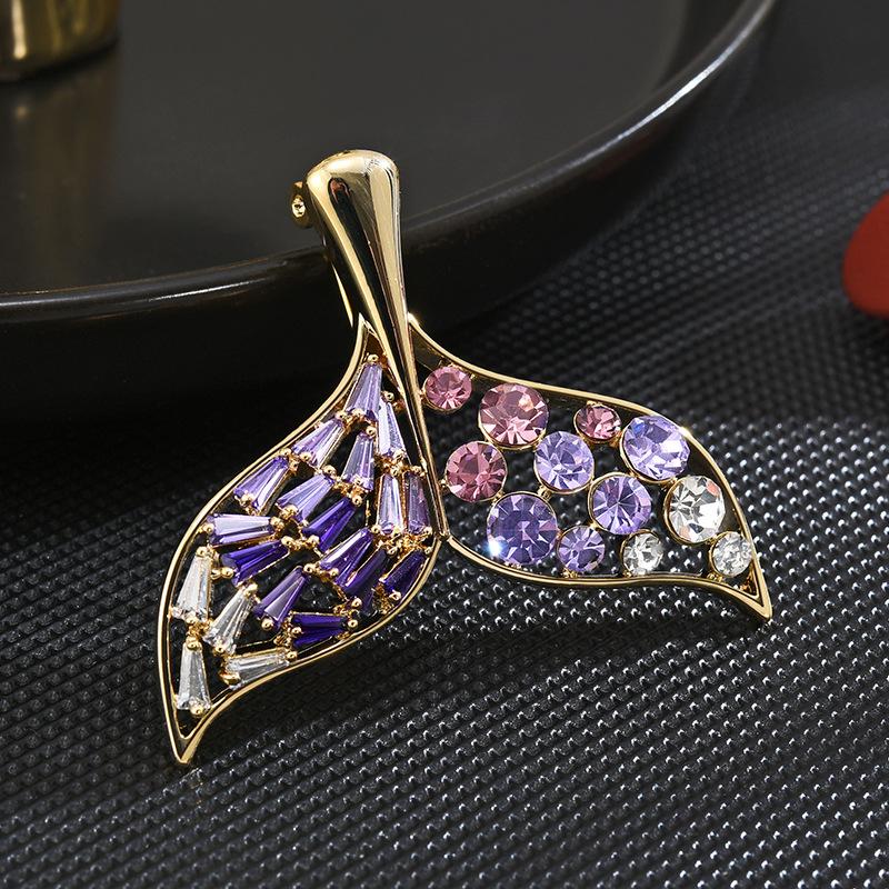 Spille da Donna Moda Viola Coda di Pesce Spille Per Donne Lusso Colore Oro Lega Zircone Spilla Spille di Sicurezza