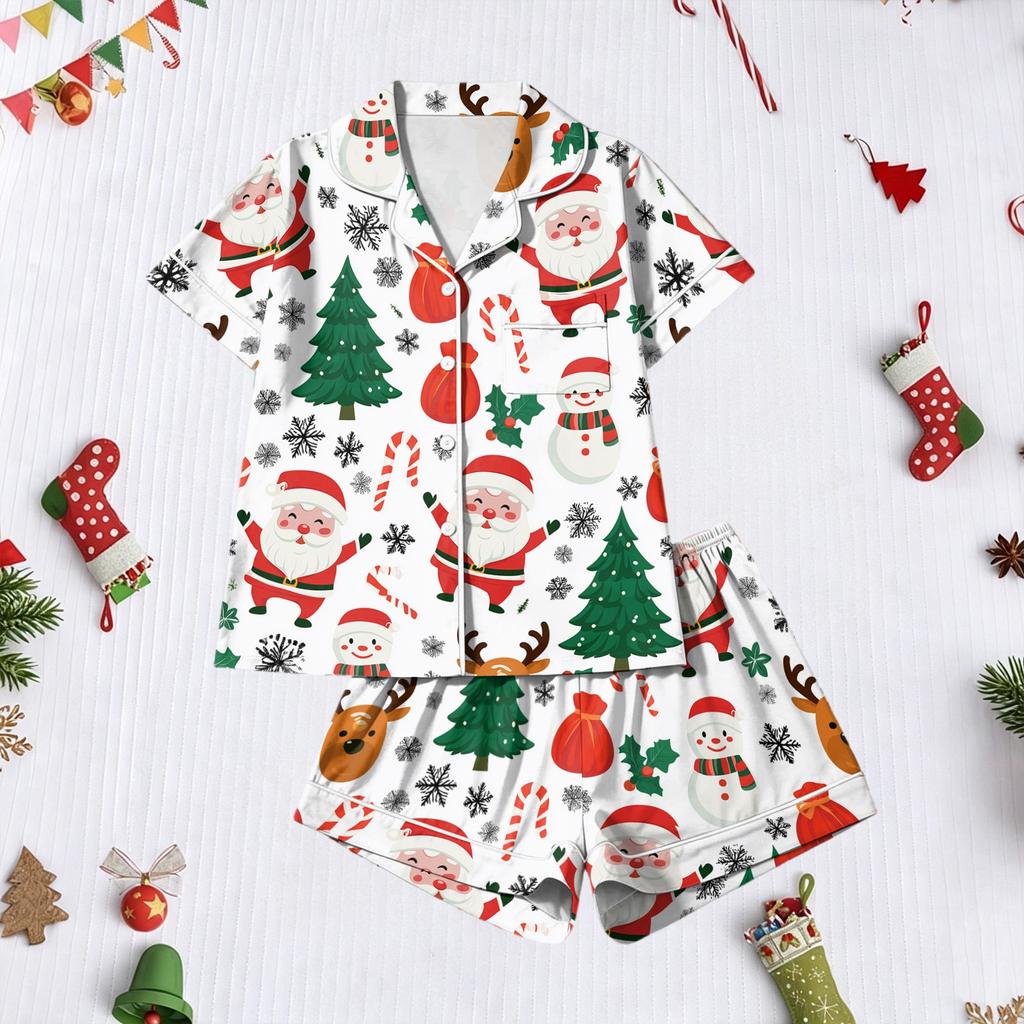 Women's 2 Piece Christmas Print Short Sleeve Casual Shorts Set