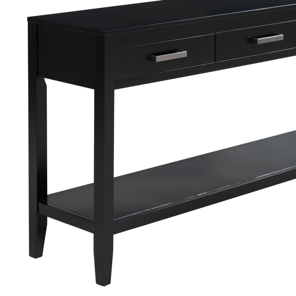 Wood Console Table Narrow Console Sofa Table With 3 Drawers And 1 Bottom Storage Shelf Accent Table For Hallway Behind The Couch