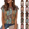 Women's Loose-Fit Fashionable Casual Vintage Print Cap-Sleeve T-Shirt Top