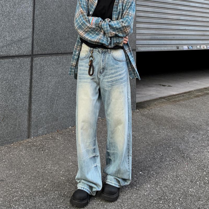 JYL Unisex Wide-Leg Jeans Washed Ripped Summer  High-Waist Slim Denim M stizza
