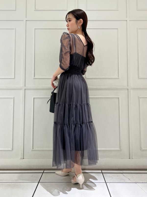 tiered tulle dress SWFO251011CGRY0 V-neck