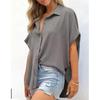 2025 Summer Women's Casual Solid Color Button Short Sleeve Shirt