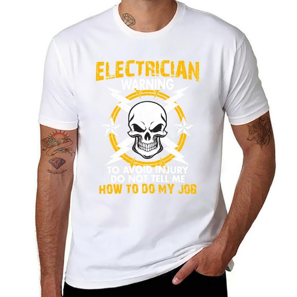 Electrician Warning Electrical Engineering Worker Funny Gift Tshirt Outdoor Work Short Sleeve Top