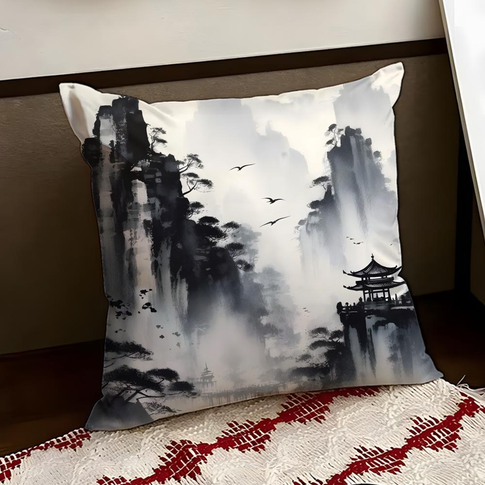 Poszewka na poduszkę w stylu chińskiego malarstwa tuszem Dwustronna Miękka Trwała Poszewka na Poduszkę Dom Samochód Wieloscenariuszowe Zastosowanie dla Codziennego Komfortu