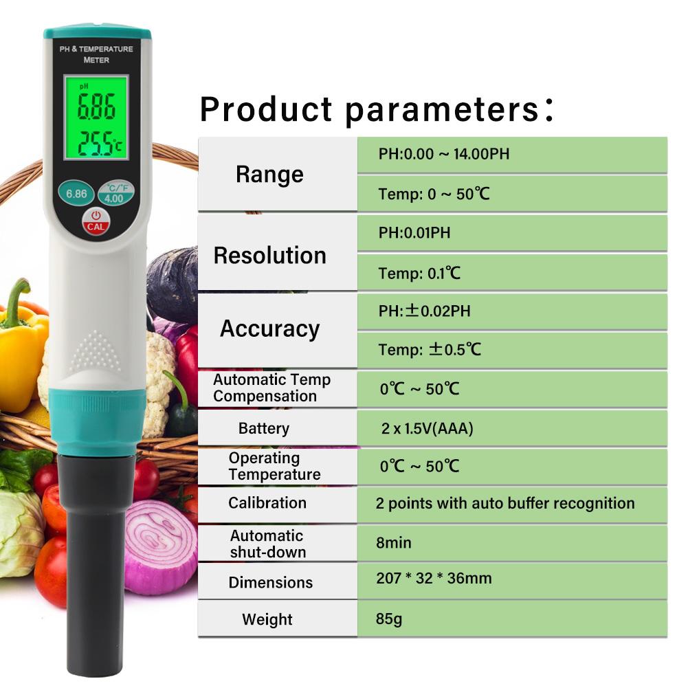 Yieryi Jídlo PH metr Vysoká přesnost PH tester Pro maso Sýr Těsto Čaj Klobása Džem Hydroponie S LCD displejem Kalibrační sada