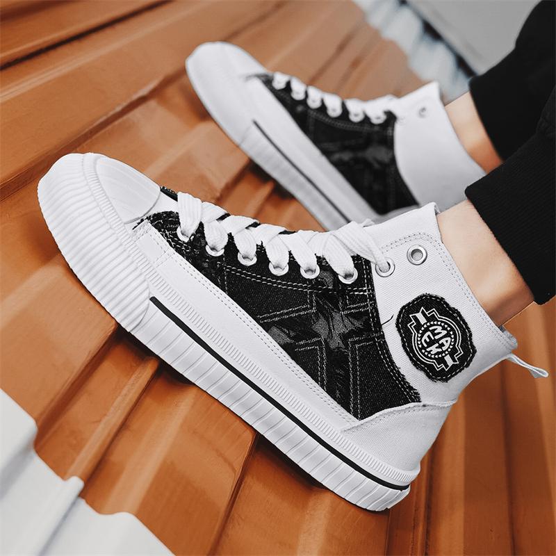 Hög Topp Canvas Sneakers Man Mode Casual Blå Espadriller Män Trend Andningsbara Snörskor Herr Vulkaniserade Skor tenis masculino