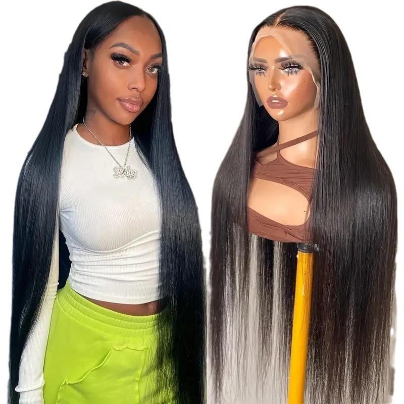 Long Straight Synthetic Wig With Lace Front Adjustable Bangs Black Heat-Resistant Fiber Women