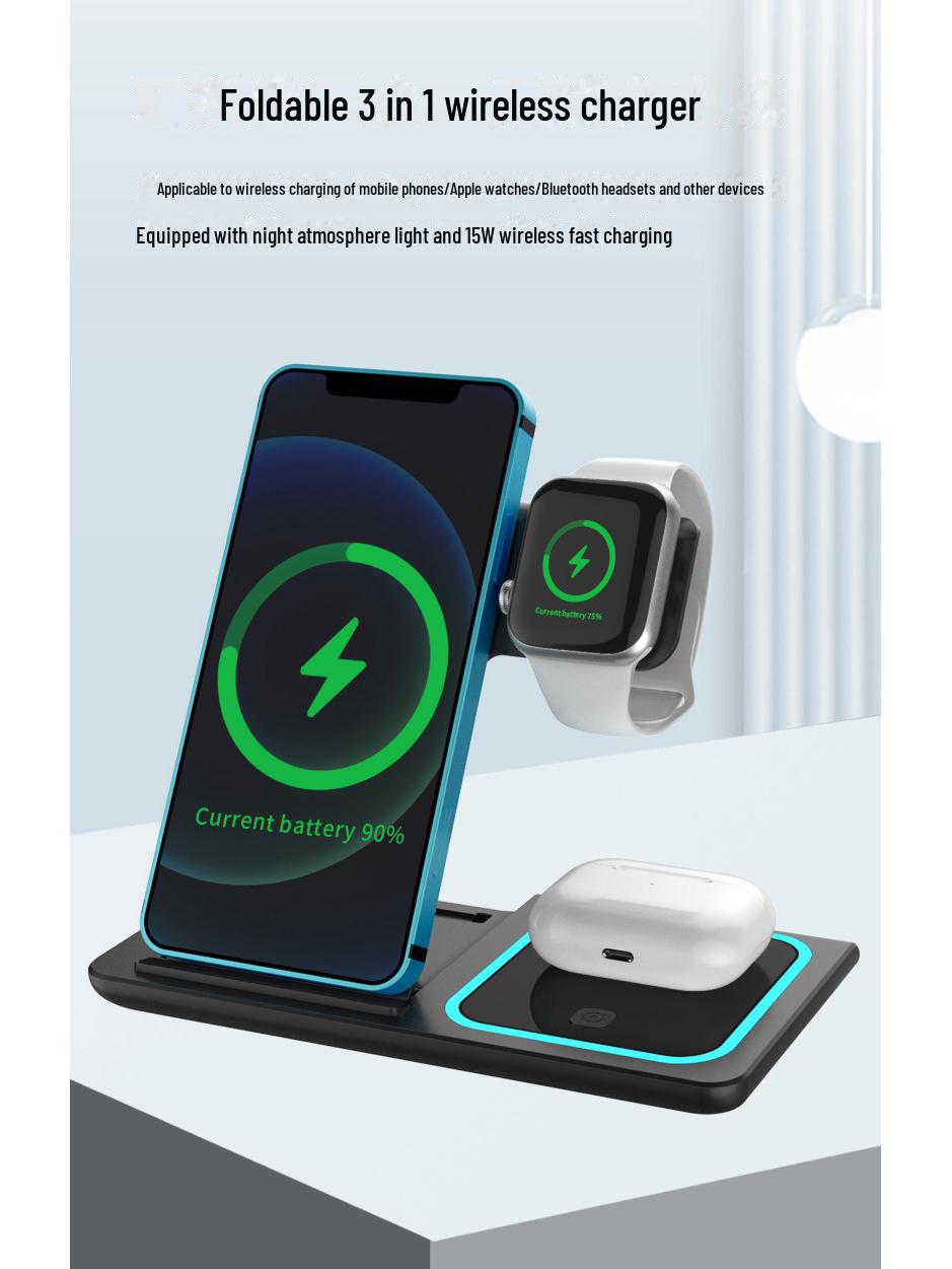 Foldable Wireless Charger T13 for Apple Devices,15W Fast Wireless Charging