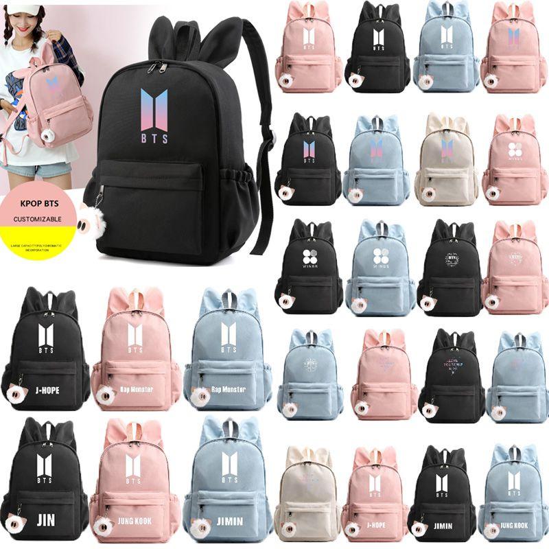 Bunny Kpop Bts Rabbit Ears Backpack Girls School Bags V With Piggy Pendant Plush