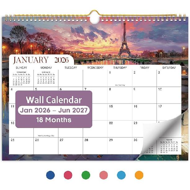 2026 Calendar,18-Month Wall Calendar Runs from Jan 2026 to Jun 2027, 11.5" x 14.7", Large Monthly Calendar with Twin-Wire Binding, Perfect for Home