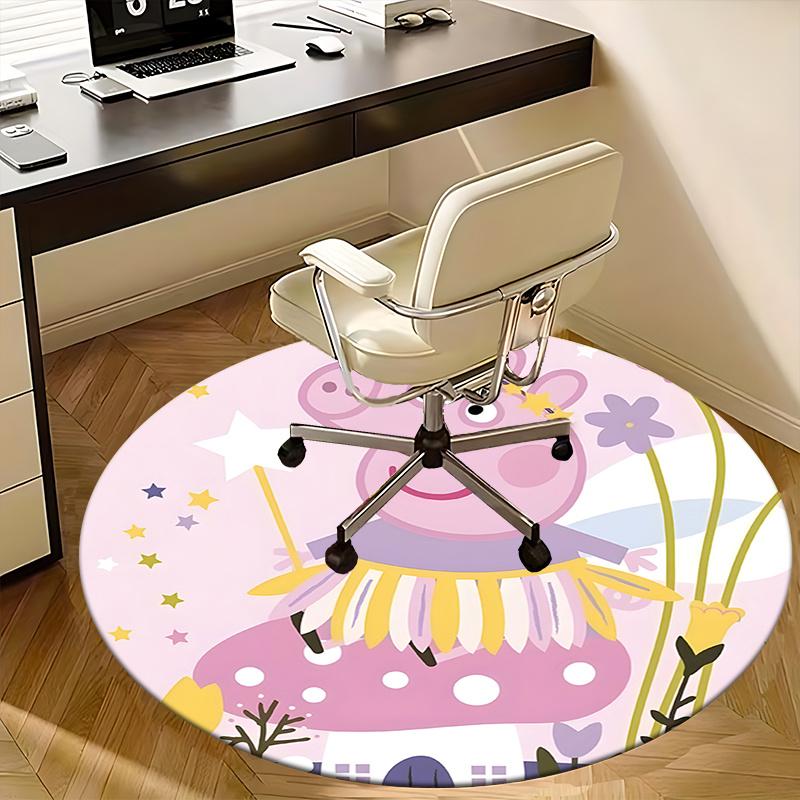 Peppa Wutz, Feenkostüm Stuhlmatte Runder Teppich Büroteppich, Maschinenwaschbar, Rutschfest, Geeignet für Wohnzimmer, Schlafzimmer