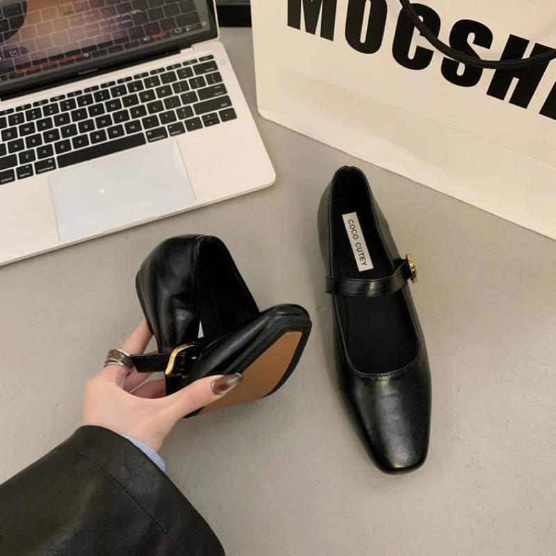 Hot Selling French Retro Silver Square Head Thick Heel Light Mouth Single Shoes Women's 2025 New Autumn Mary Jane Leather Shoes