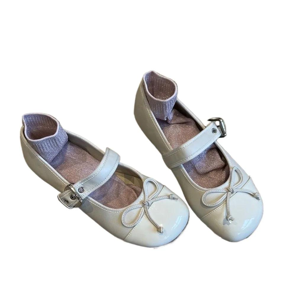Fashion French Retro All-match One-word Buckle Mary Jane Shoes Women's 2025 Spring and Autumn New Bow Flat Shoes Casual Single Shoes