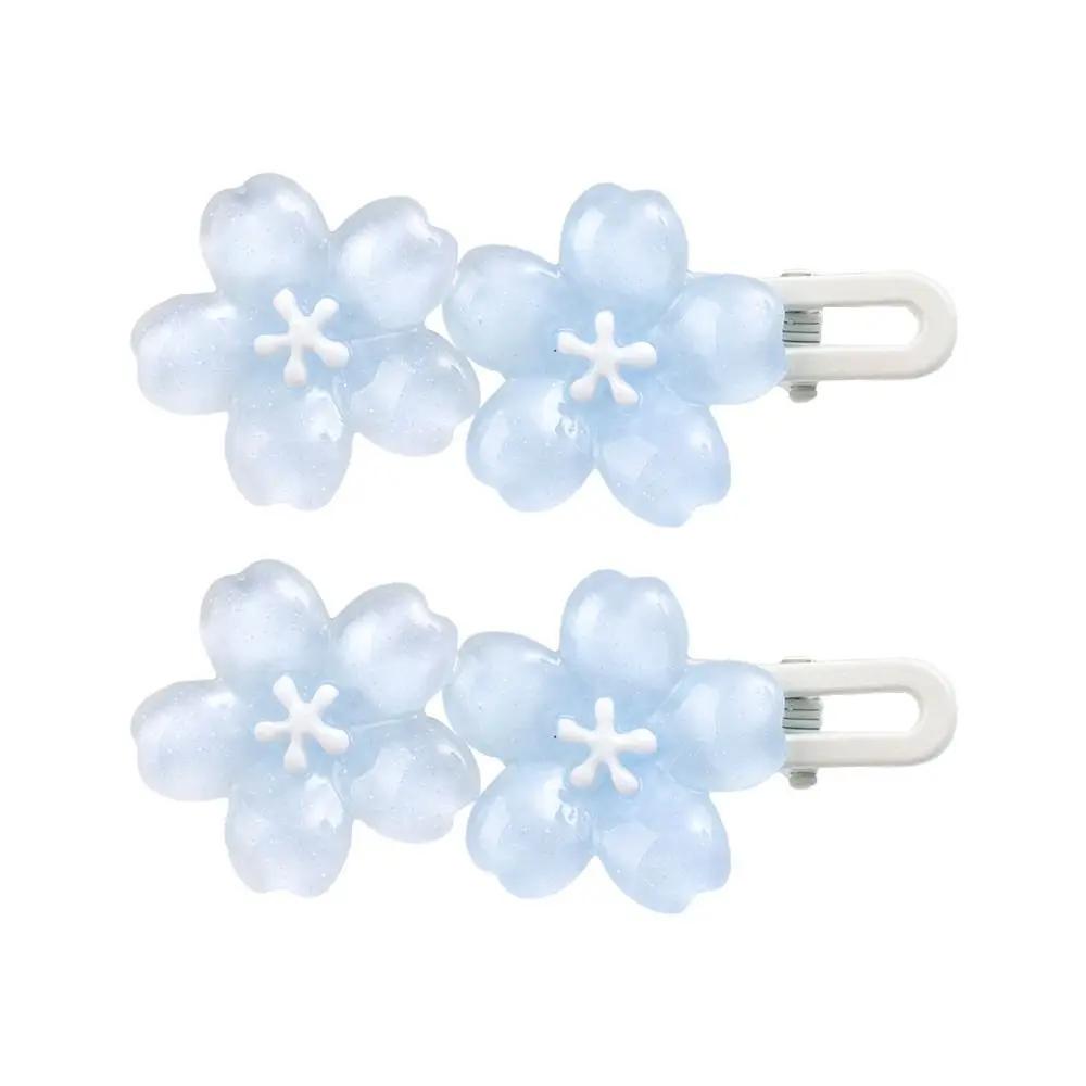 Transparent Cherry Blossom Hair Clips Blue Pink Lace Clips Cute Flower Duckbill Clip Bangs Clip Headband Accessory Versatile New