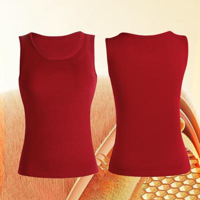 Yousheng Women Thermal Vest Round Neck Sleeveless Thick Fleece Lining Bottom Vest Solid Color High-Elastic Fit Thermal Tops