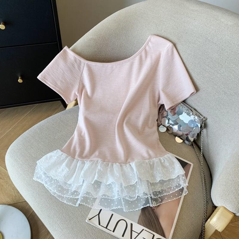 Women's Lace Bow Short Sleeve T-Shirt