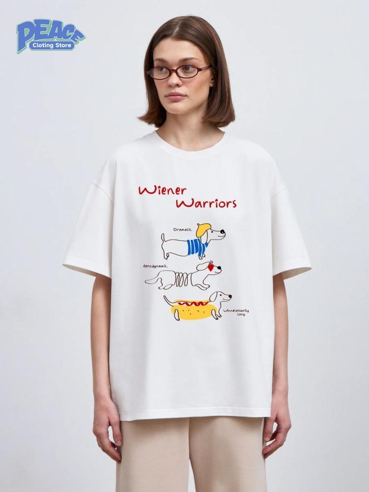 Lovely Sausage Dog Print 100% Cotton Graphic T-shirt Women's Clothing Summer Fashion Simple Lovely Casual Comfy Sleeve Top Y2K