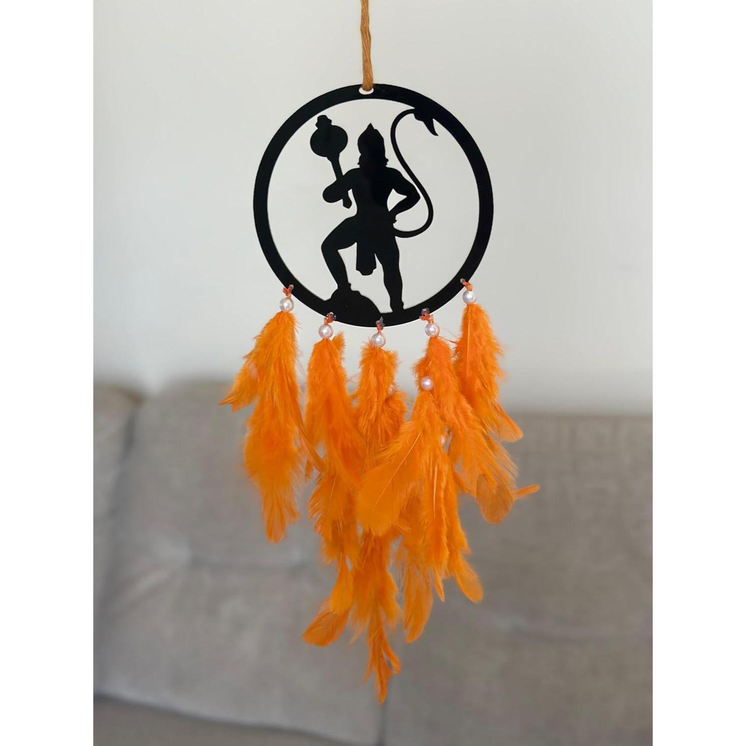 

`Dreamcatchers - Hanuman with Orange Feathers - Dreamcatcher for Cars | Home | Wall Hangings | Home Décor | Handmade Dreamcatcher for Bedroom