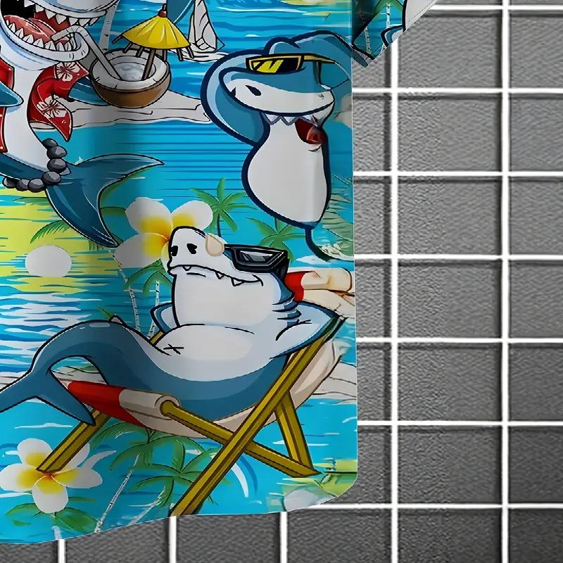 Men's Hawaiian Shirt 3D Shark Print Fashionable Short Sleeved V-neck Buckle Lining Casual Summer Top Polyester Fiber Regular Version