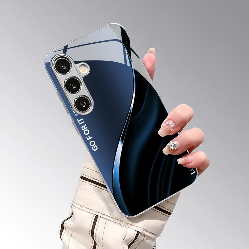 Blue Tone Curved Pattern 2D Phone Case for Samsung S26 S25 S24 S23 S22 S21 S20 A56 A36 A16  Electroplated Glass Protective Cover
