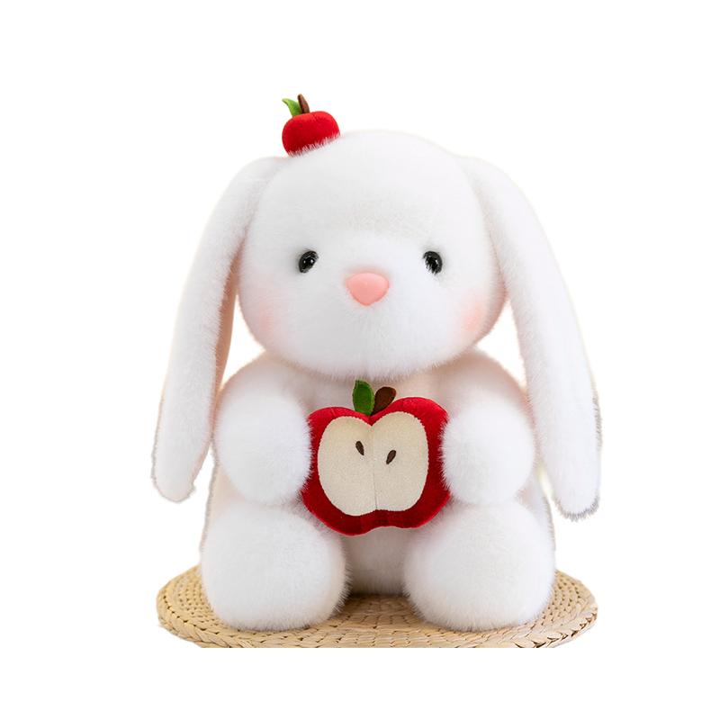 Graceful White Lop Ears Rabbit Plush Toy Holding Red Rose Say Love Cartoon Animal Plushie Sweet Girlfriend Gift