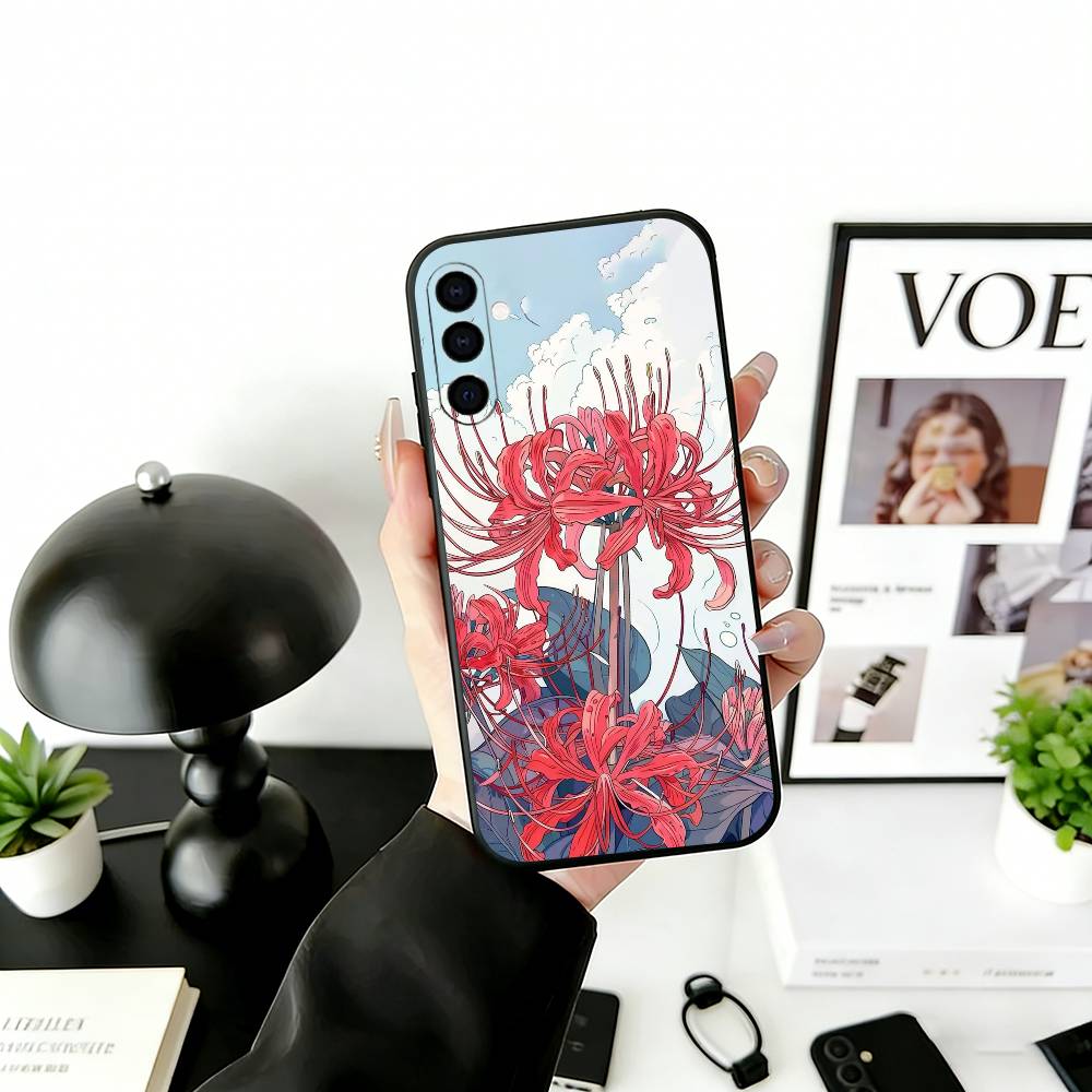 R-Red Spider Lily Flower of Hell Phone Case For Samsung Galaxy A73,A72,A71,A70,A53,A52,A51,Soft Silicone Black Cover