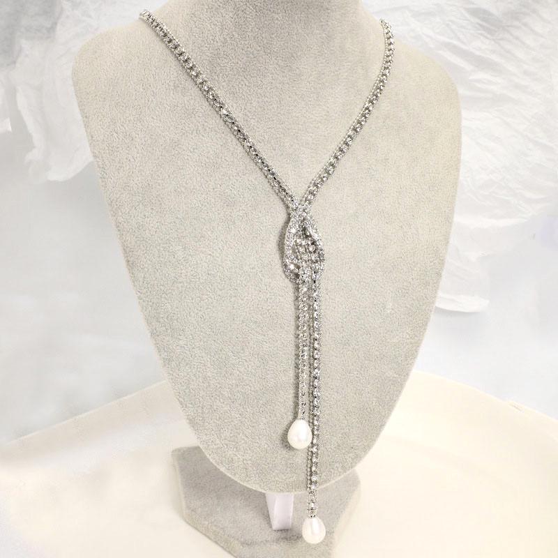 Korean Style Flash Diamond & Pearl Sweater Necklace - Women's Long, Simple, Versatile Accessory