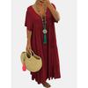 Abito Lungo Estivo Elegante Vintage da Donna Casual con Scollo a V e Volant Nuovo Moda Misto Cotone Taglia Grande Design Irregolare