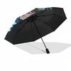 1pc Stained Glass Sunset Mountain Floral Auto Open Close Umbrella, Portable Folding Design with 8-Bone Iron Frame, Outdoor, Gift for Fans, Travelers,