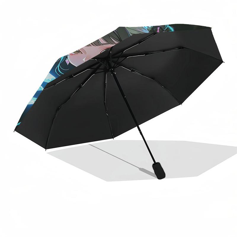 1pc Stained Glass Sunset Mountain Floral Auto Open Close Umbrella, Portable Folding Design with 8-Bone Iron Frame, Outdoor, Gift for Fans, Travelers,