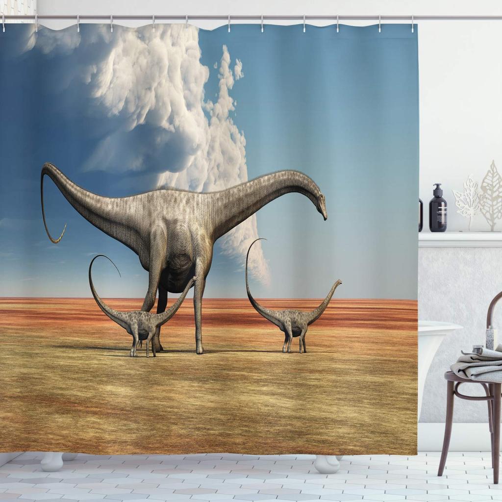 Dinosaur Shower Curtain For Bathroom, Funny Jurassic Dino World Park Shower Curtain Sets Bathtub Decor With Hooks Waterproof