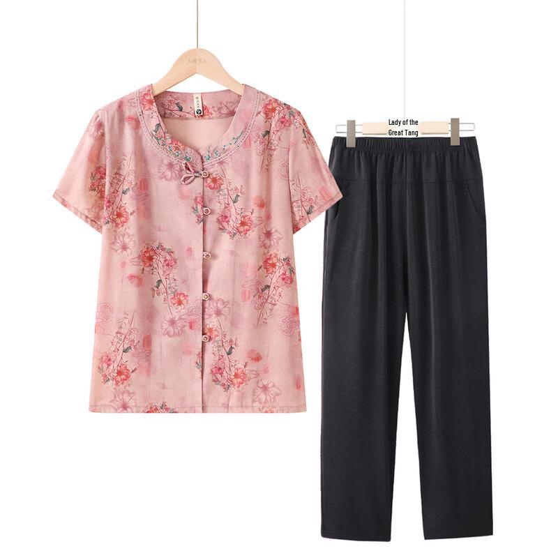 Women s Mid-Aged & Elderly Breathable Summer Shirt Set 2XL