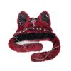 Caldo cappello invernale, adorabile cappello con animale di peluche, copricapo con orecchie di gatto pelose, accessori unici per cosplay, berretto morbido per costume di Halloween, tema festivo