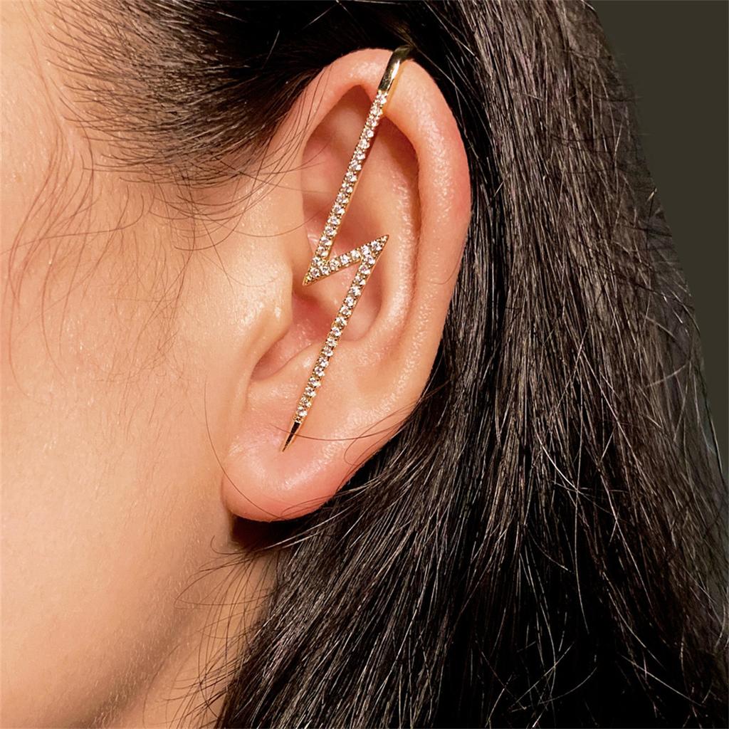 1PC Trendy Punk Shiny Rhinestone Lightning Stud Earrings For Women Ear Hooks Long Needle Piercing Climber Earrings Party Jewelry